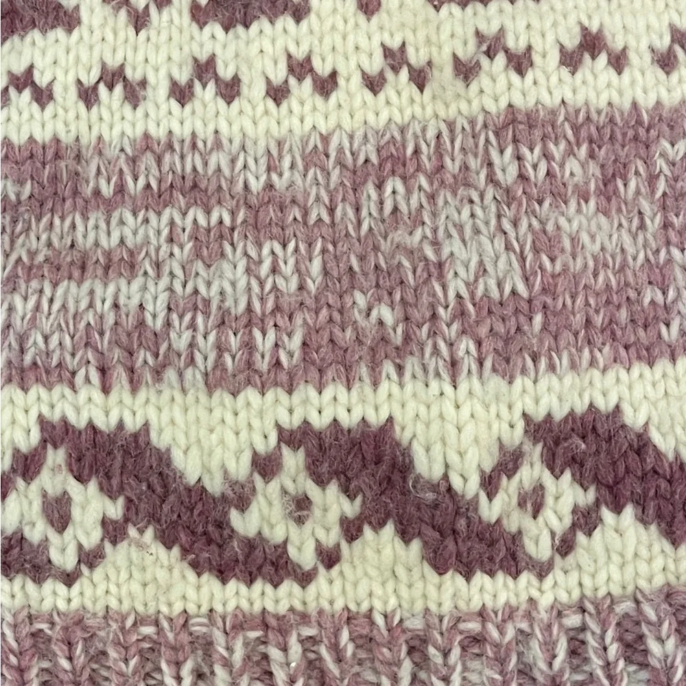 Vintage Cowichan Burgundy Cream Cowl Neck 1/4 Zip Handmade Sweater Kangaroo Pckt - Picture 11 of 12